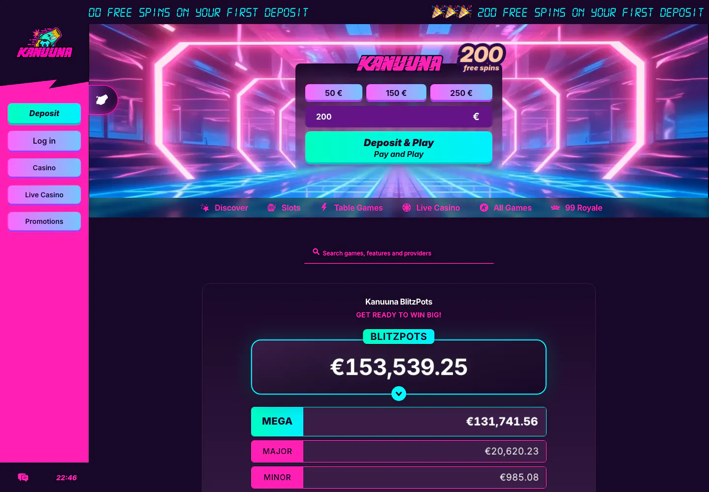 Etusivu — Kanuuna Casino, julkinen sivustonäkymä