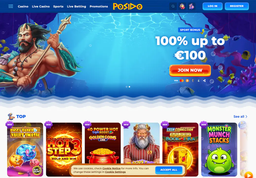 Etusivu — Posido Casino, julkinen sivustonäkymä