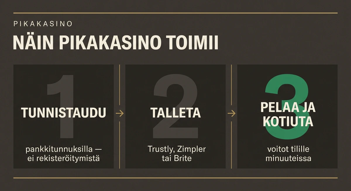 Näin pikakasino toimii: tunnistaudu pankkitunnuksilla, talleta ja pelaa — voitot tilille minuuteissa