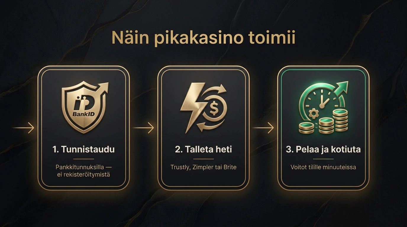 Näin pikakasino toimii: tunnistaudu pankilla, talleta heti, pelaa ja kotiuta