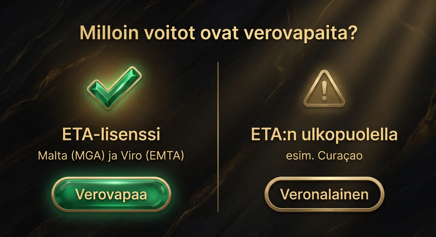 Verovapaa ETA-lisenssillä (MGA, EMTA) vs. veronalainen ETA:n ulkopuolinen lisenssi (Curaçao)
