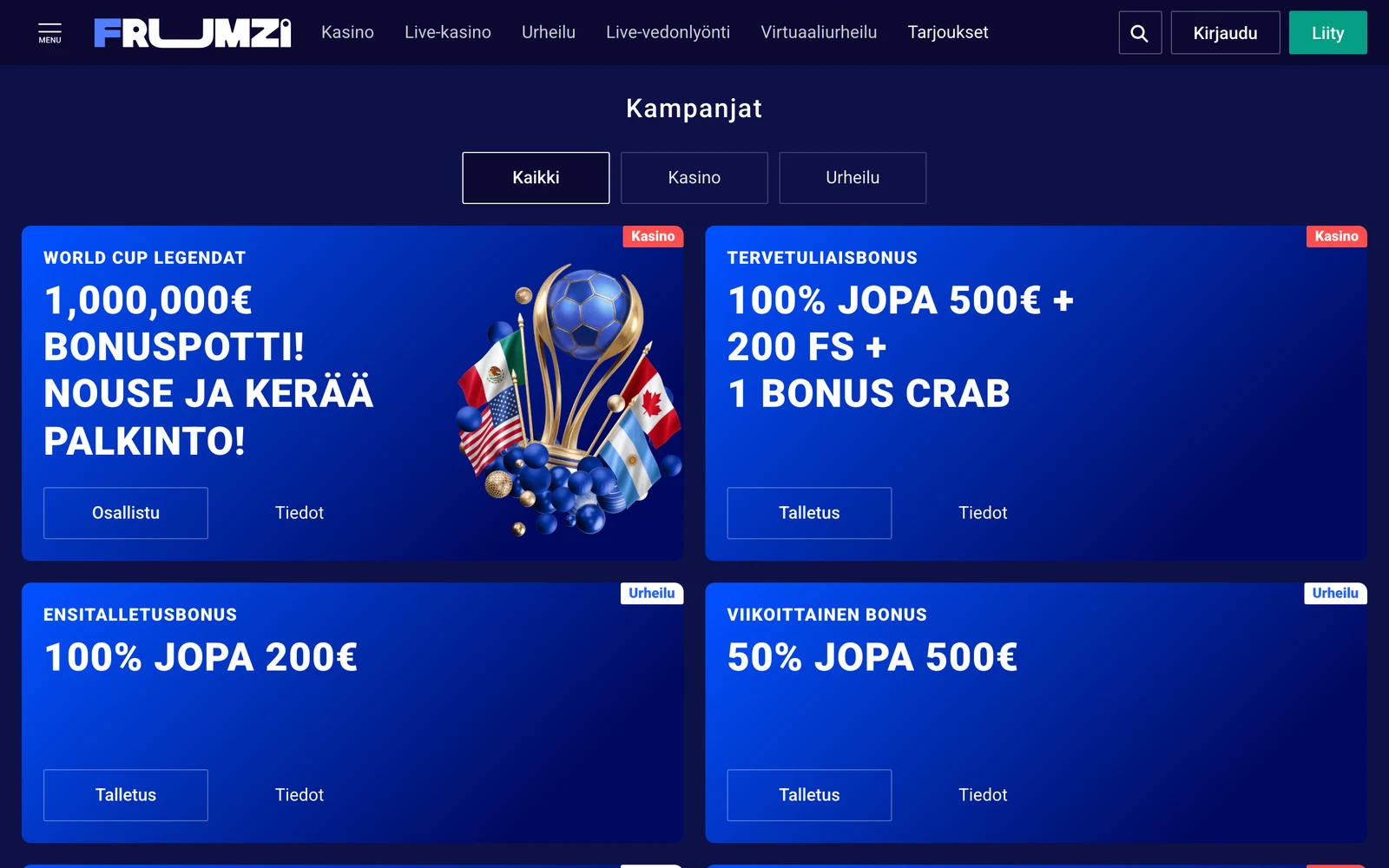 Frumzin kampanjasivu heinäkuussa 2026