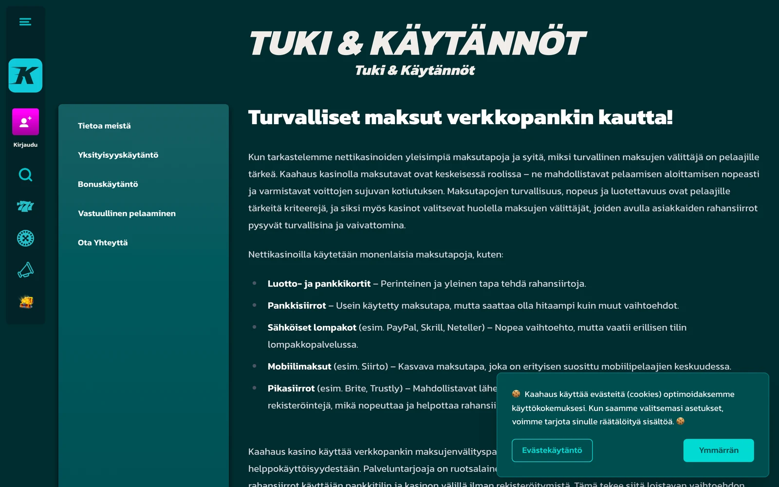 Kaahauksen maksutapasivu heinäkuussa 2026