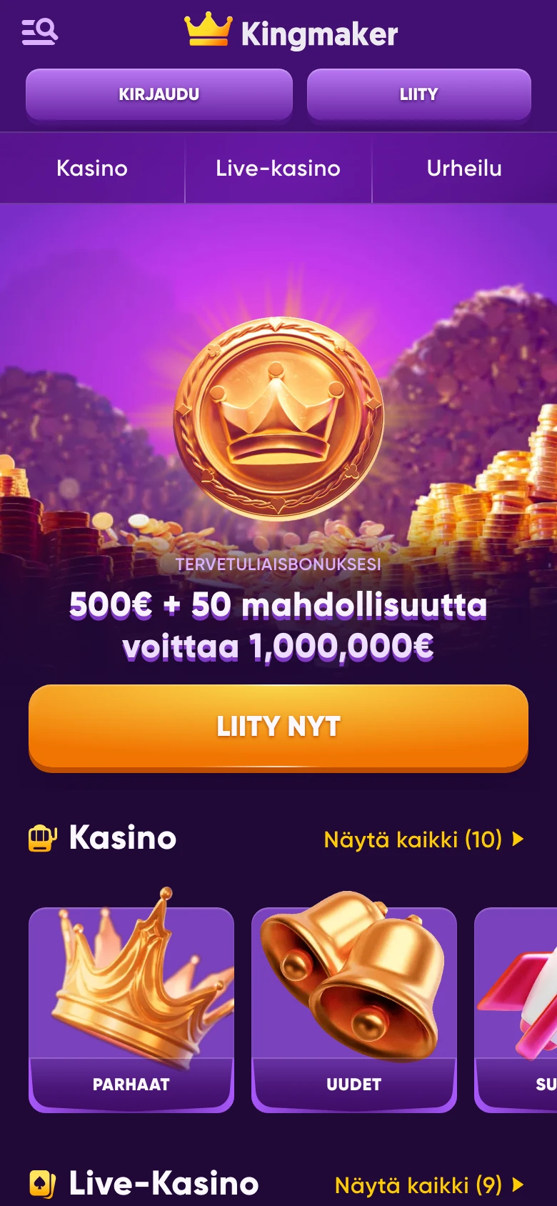 Kingmaker Casino mobiiliselaimessa