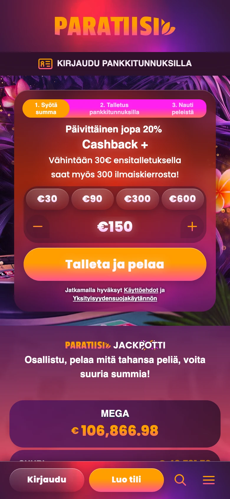 Paratiisi Casino mobiiliselaimessa