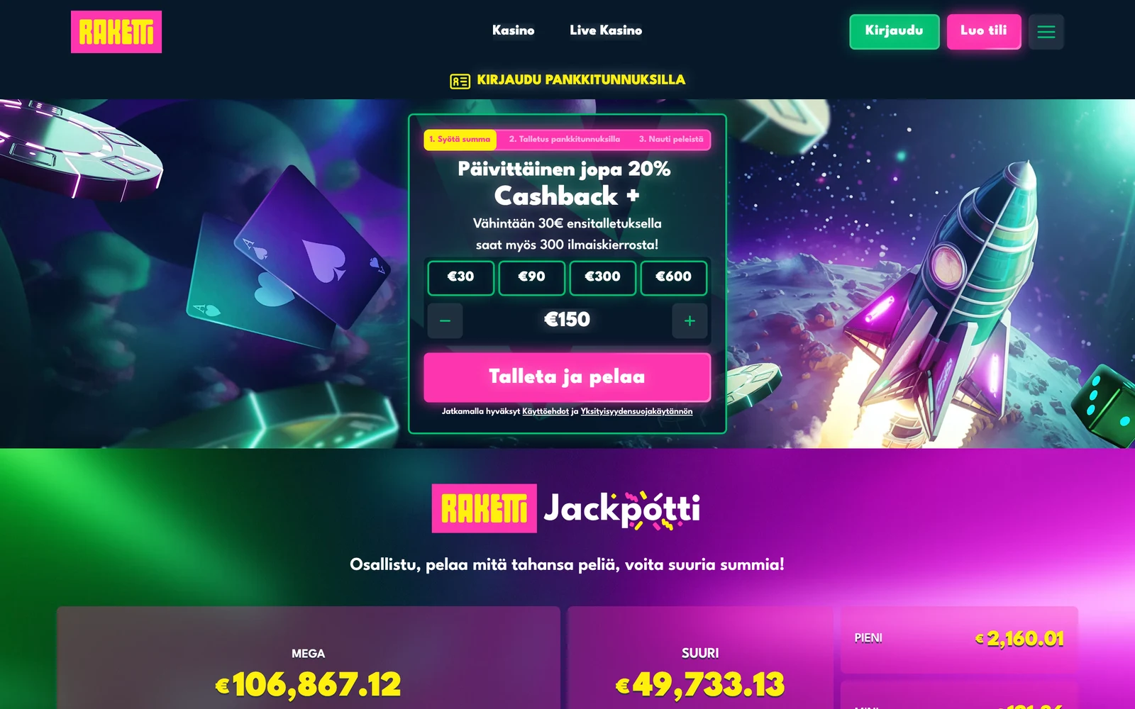 Raketti Casinon etusivu heinäkuussa 2026