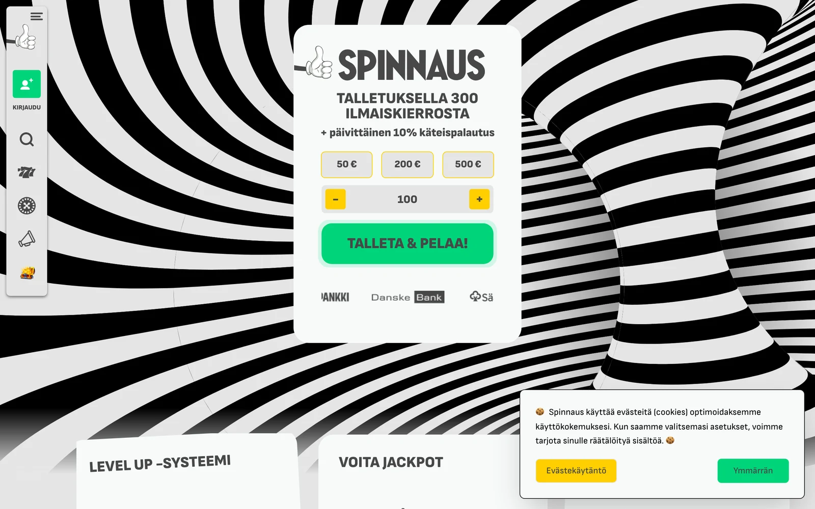 Spinnaus Kasinon etusivu heinäkuussa 2026