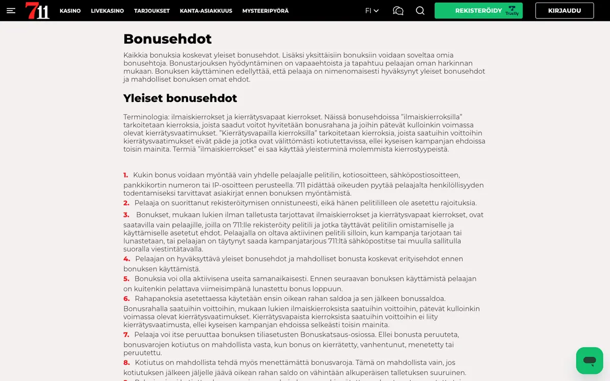 711 Casinon bonusehdot: oikean rahan saldo käytetään ensin, bonuksen voi peruuttaa Bonuskatsaus-osiossa, kuvattu Suomesta 18.10.2026
