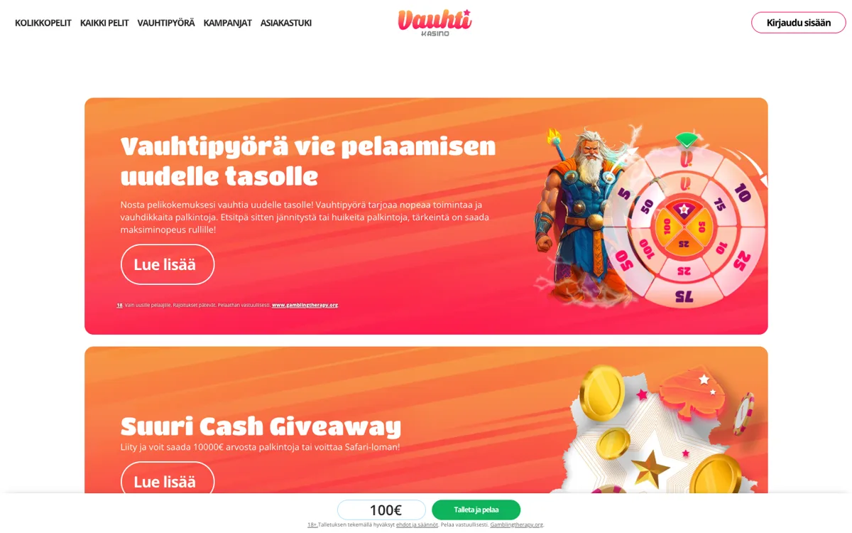 Kampanjasivu 18.10.2026: Vauhtipyörä ja Suuri Cash Giveaway – talletusbonusta ei ole